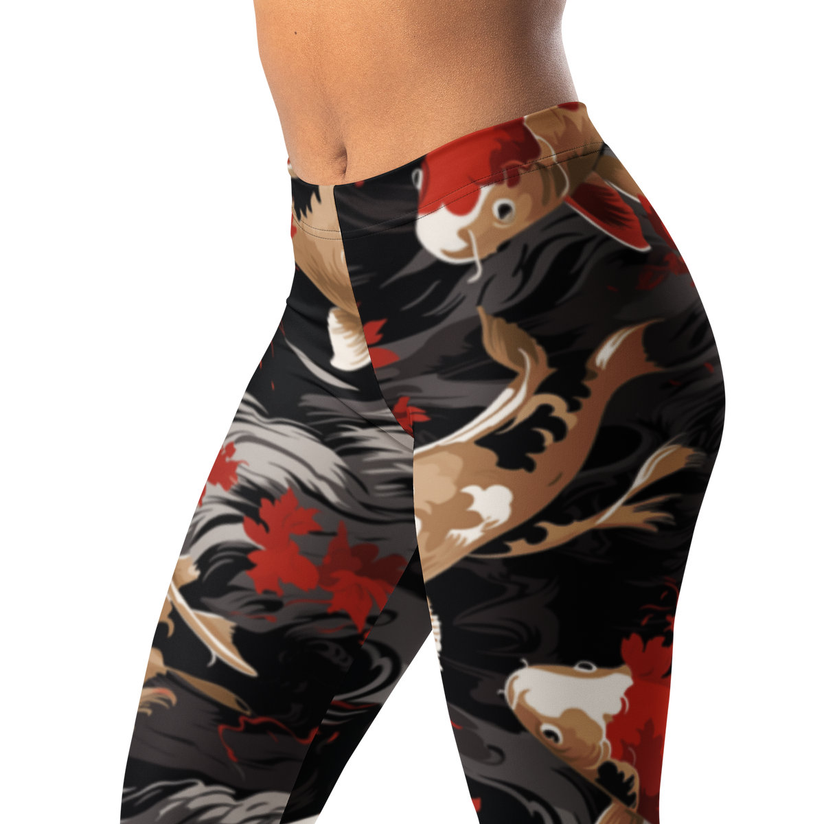 Koi · Scarfhold Palette mid-rise everyday leggings, waistband and pattern detail.