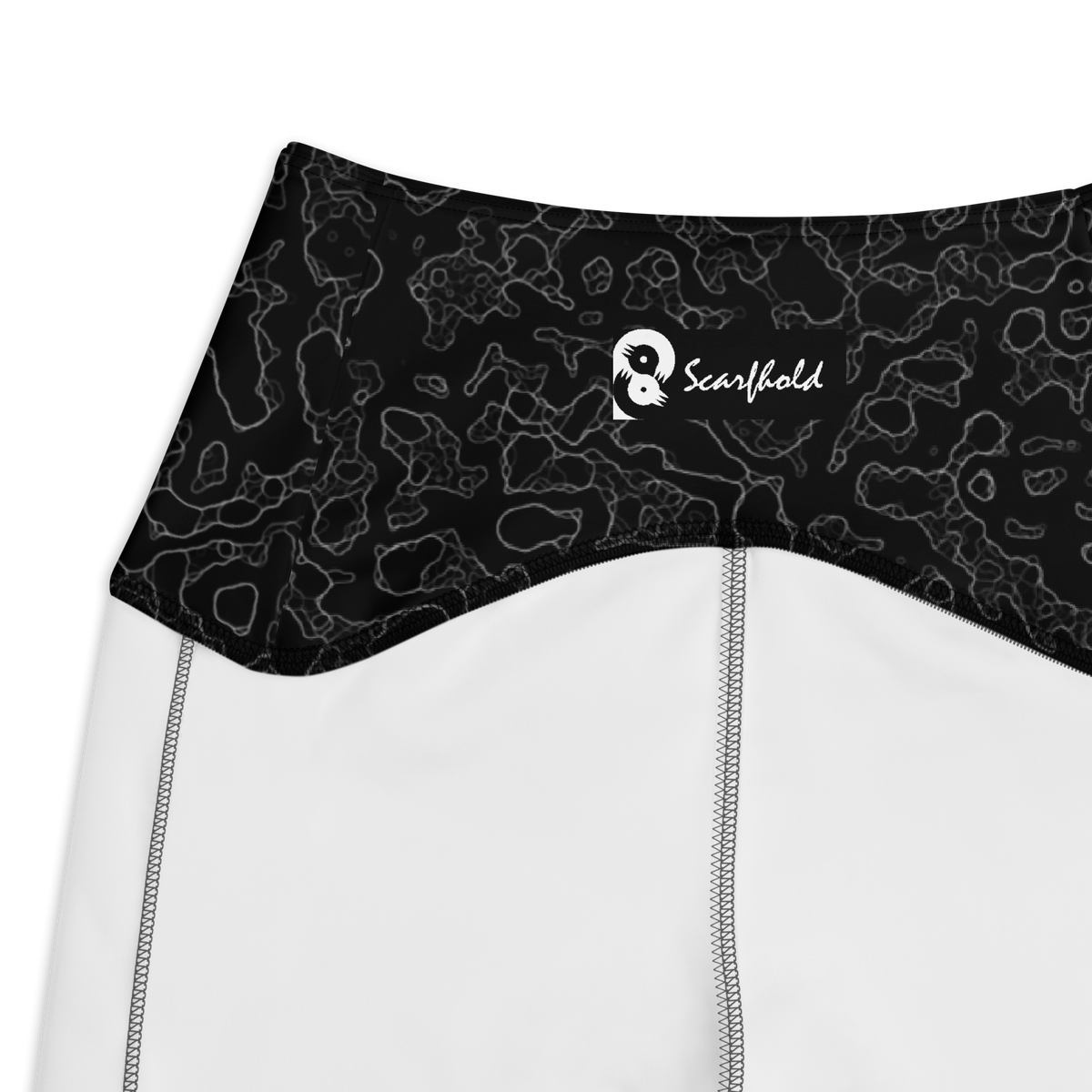 Lava Greyscale high-waisted pocket leggings, inside-label and construction detail.