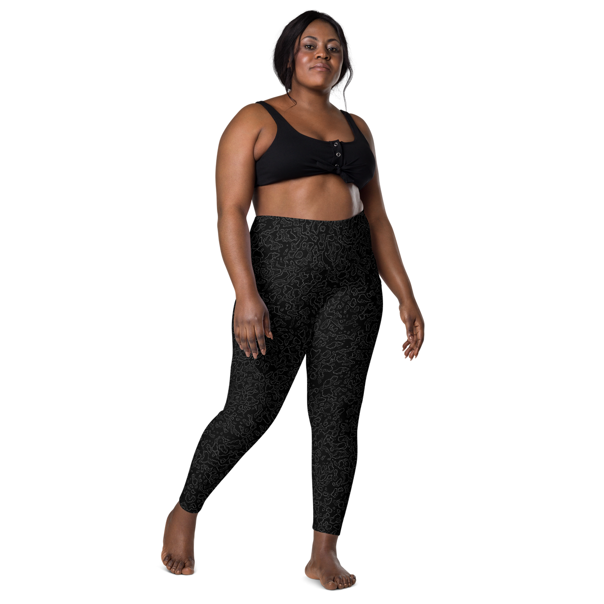 Lava Greyscale high-waisted pocket leggings, larger-model front view.