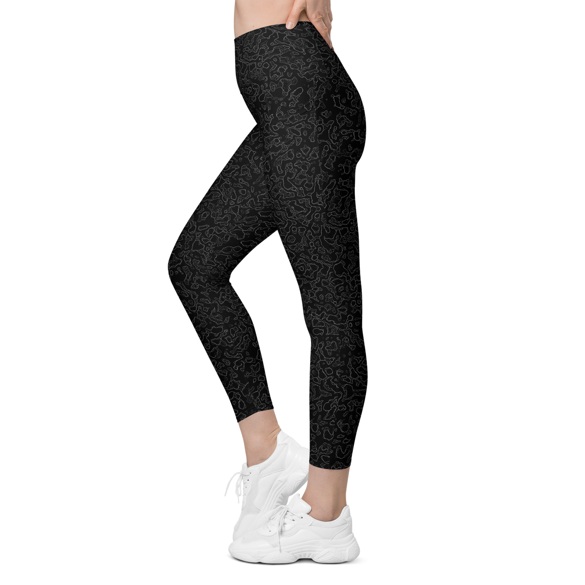 Lava Greyscale high-waisted pocket leggings, movement view.