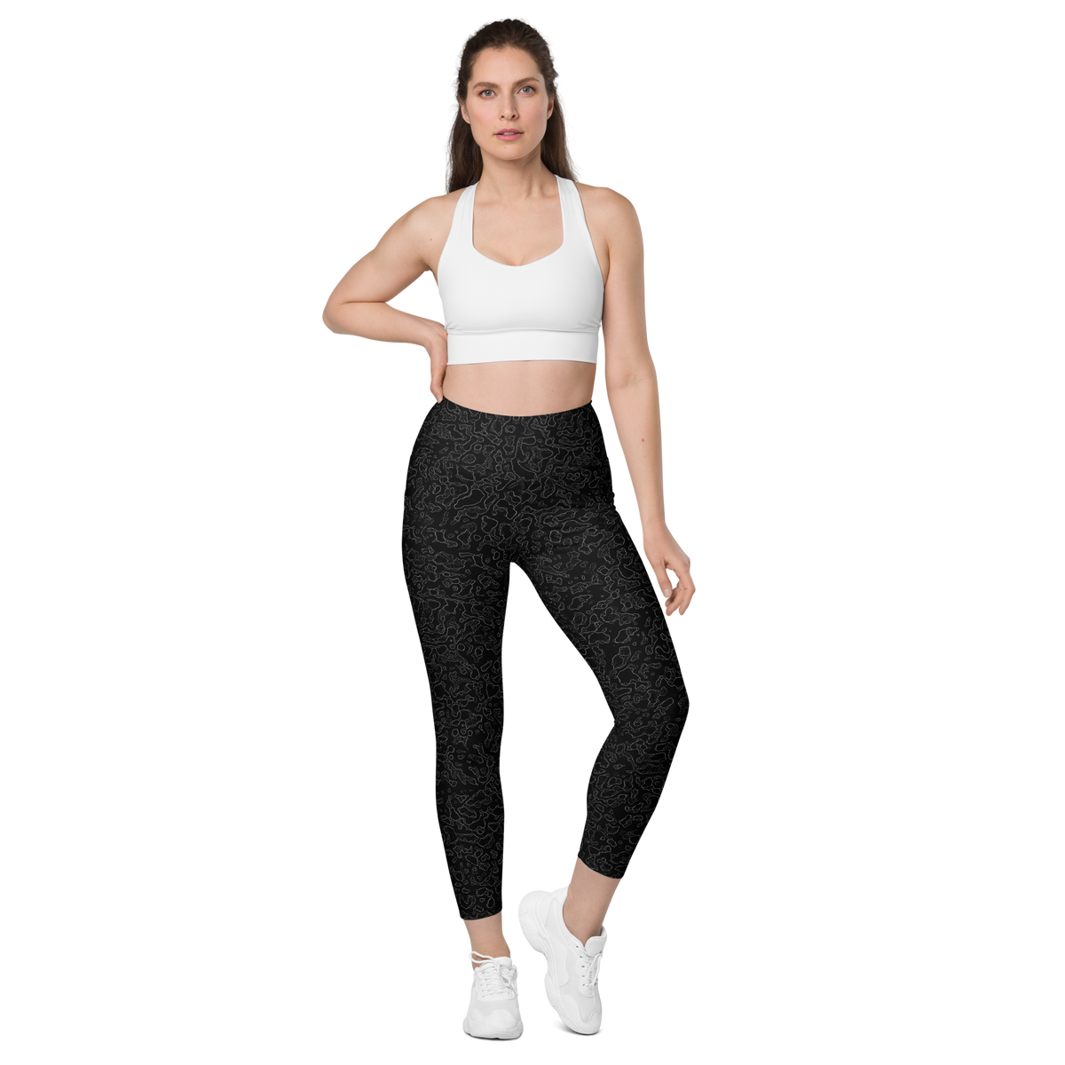 Lava Greyscale high-waisted pocket leggings, straight-front view.