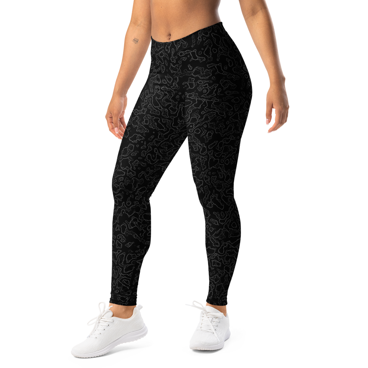 Lava Greyscale mid-rise comfort leggings, left-front view.