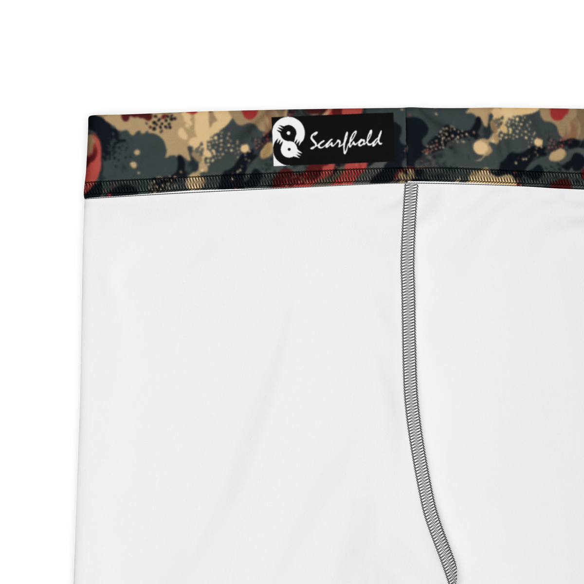 Spatta Scarfhold camouflage mid-rise comfort leggings, fabric and construction details.