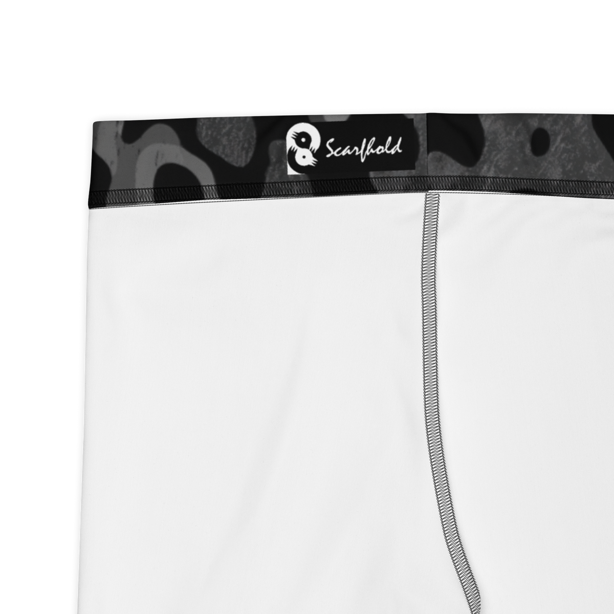 Lubla Greyscale camouflage mid-rise comfort leggings, fabric and construction details.