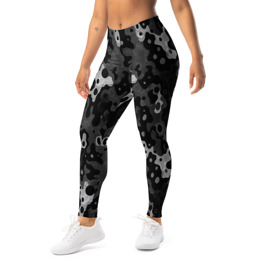 Lubla · Greyscale mid-rise everyday leggings, left-front view.