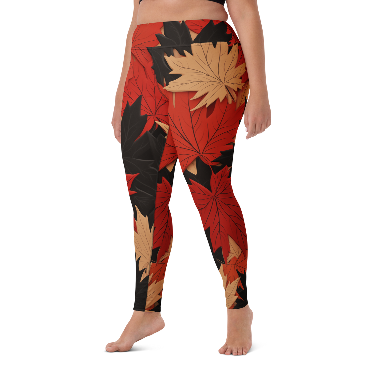 Maple Scarfhold Palette high-waisted yoga leggings, larger-model left-front view.