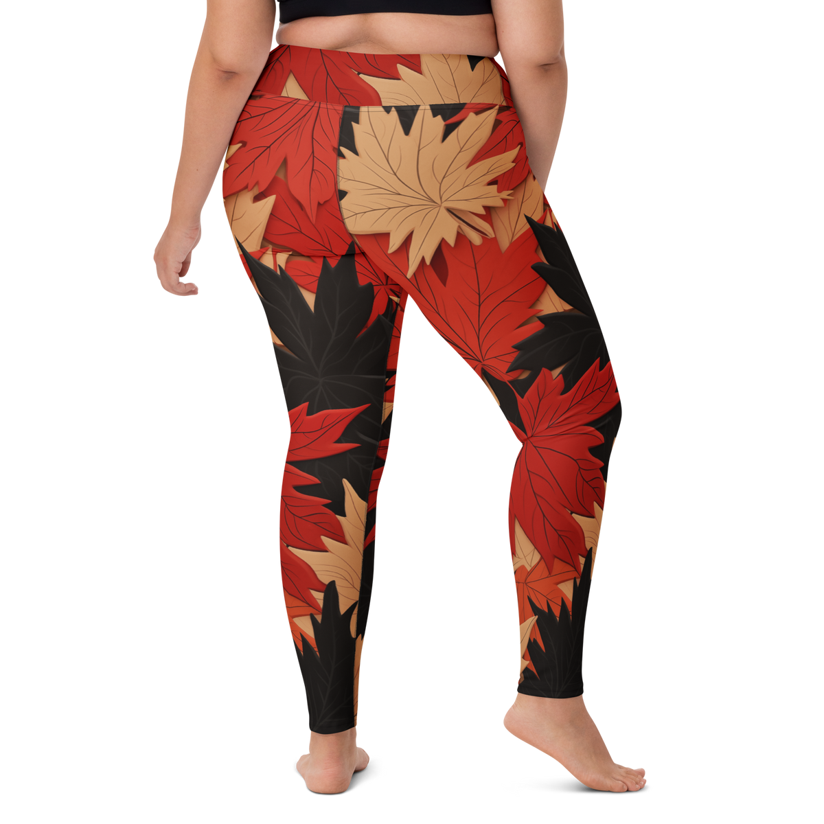 Maple Scarfhold Palette high-waisted yoga leggings, larger-model right-back view.