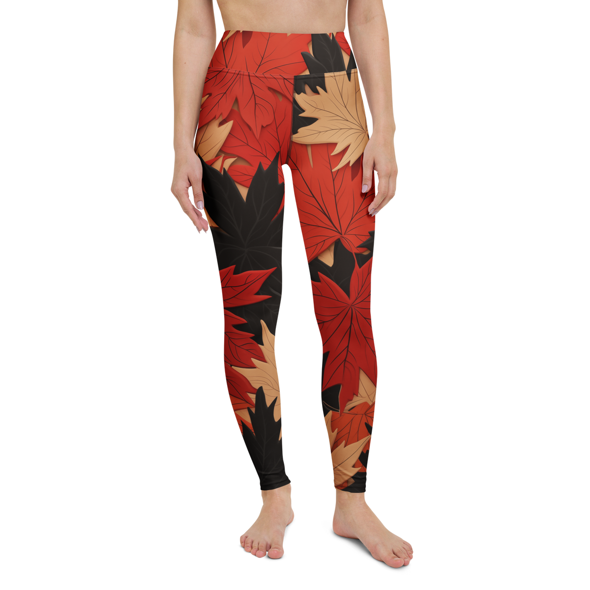 Maple · Scarfhold Palette high-waisted yoga leggings, straight front view, barefoot.