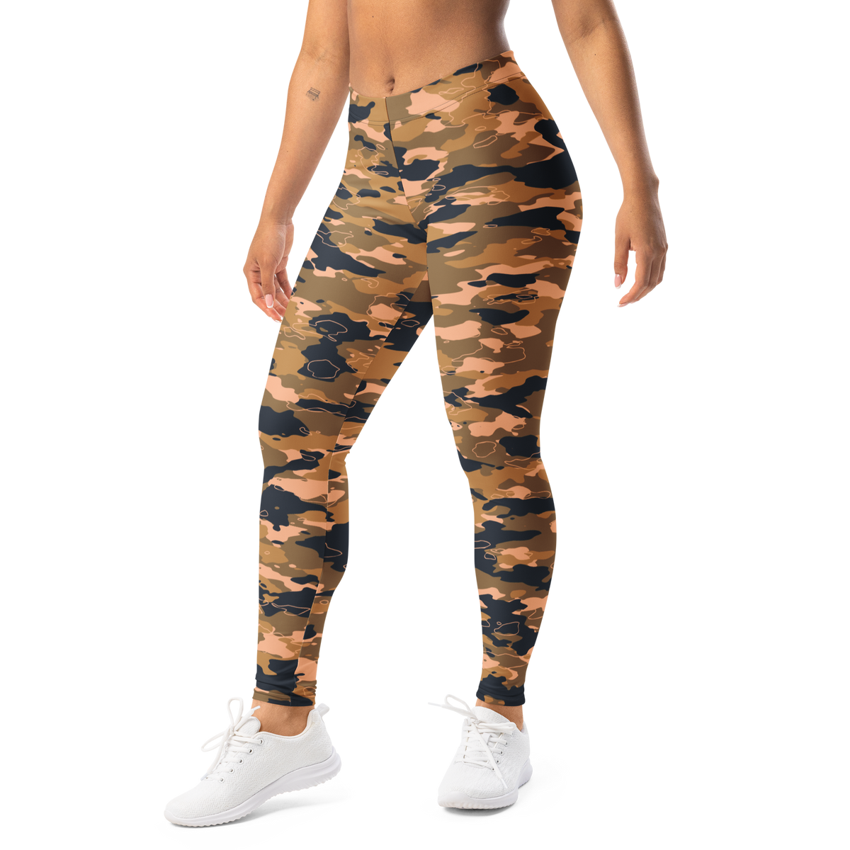 Marsho Flavour-Full camouflage mid-rise comfort leggings, left-front view.