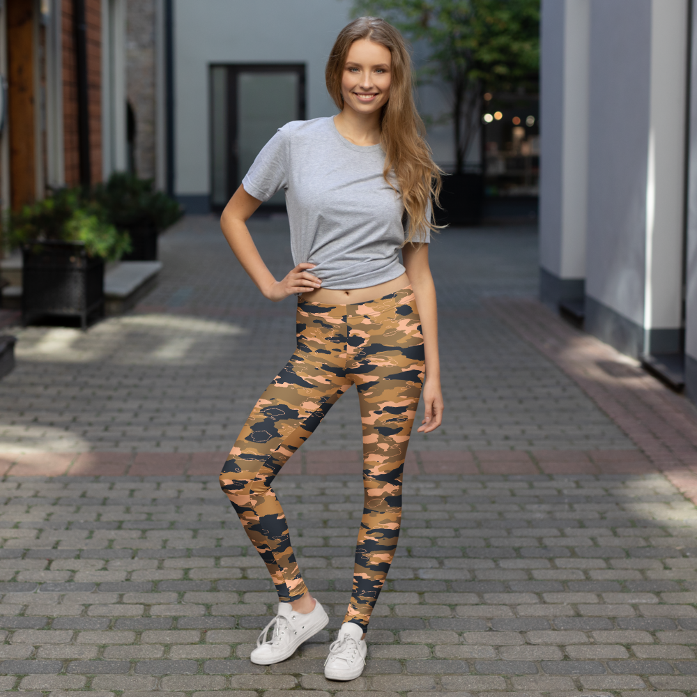 Marsho Flavour-Full camouflage mid-rise comfort leggings, lifestyle front view.