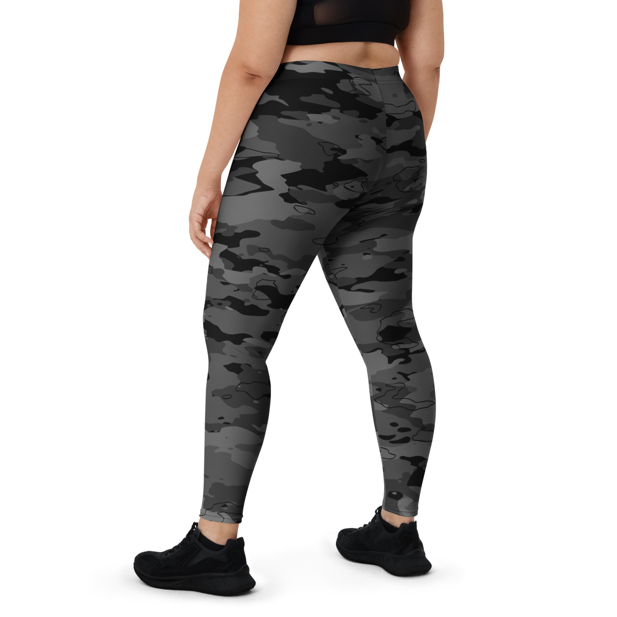 Marsho Greyscale 1 camouflage mid-rise comfort leggings, oversize-fit back view.