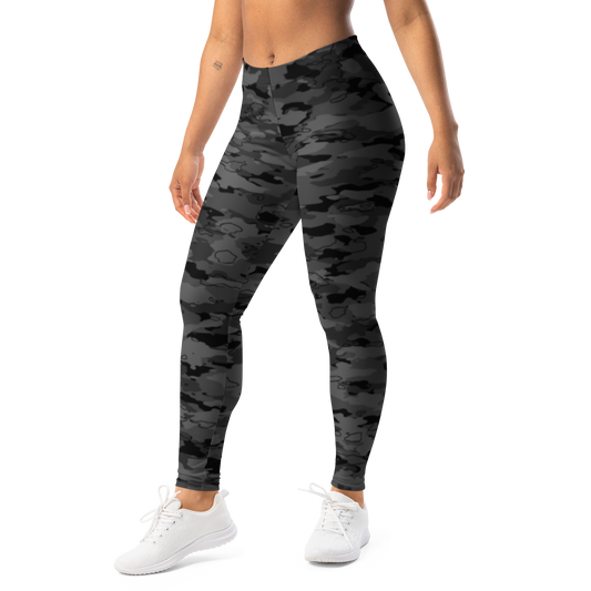 Marsho · Greyscale · 1 mid-rise everyday leggings, left-front view.