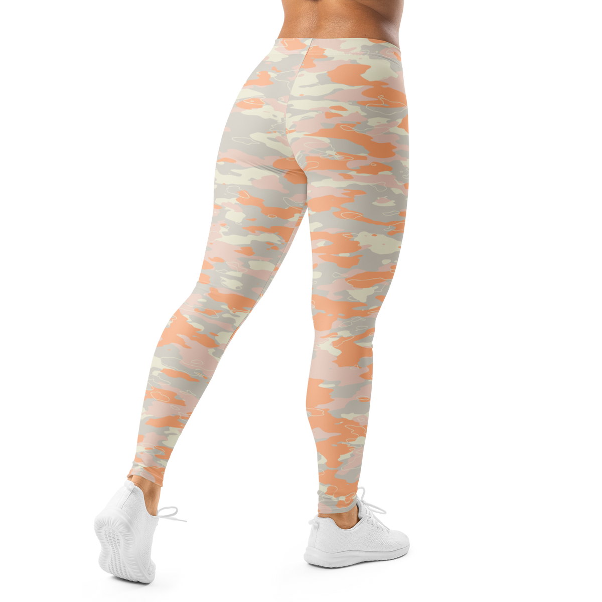 Marsho Peach Harmony camouflage mid-rise comfort leggings, back view.