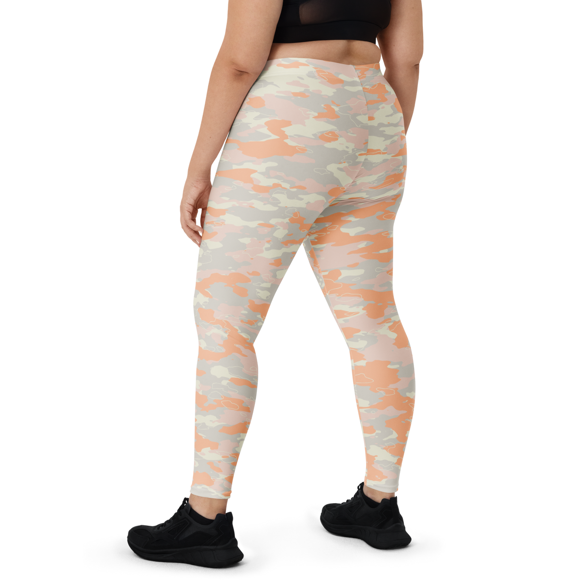 Marsho Peach Harmony camouflage mid-rise comfort leggings, oversize-fit back view.