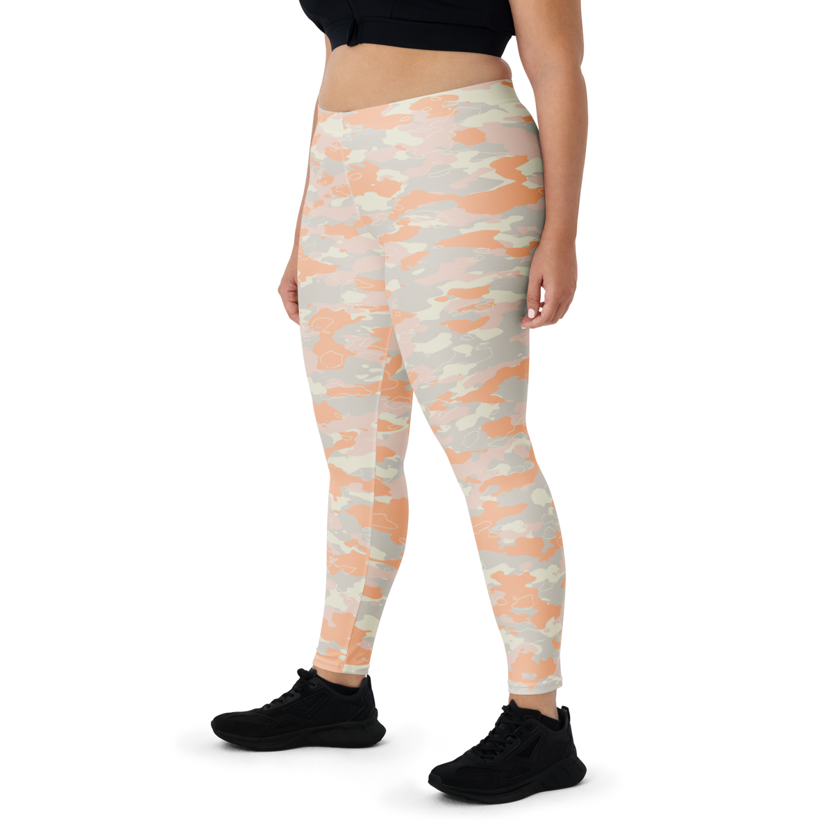 Marsho Peach Harmony camouflage mid-rise comfort leggings, oversize-fit front view.