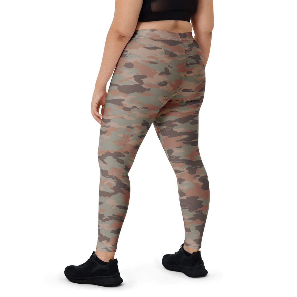 Marsho Relaxed Elegance camouflage mid-rise comfort leggings, oversize-fit back view.