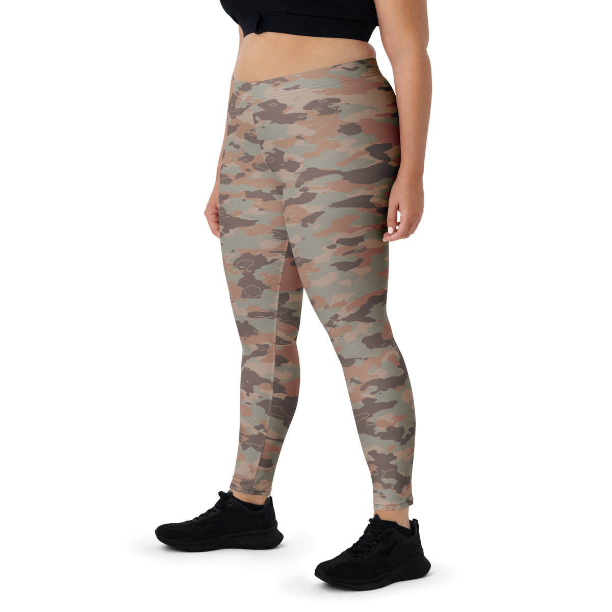 Marsho Relaxed Elegance camouflage mid-rise comfort leggings, oversize-fit front view.