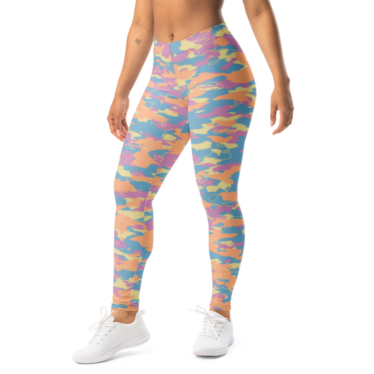 Marsho · Spring Meadow mid-rise everyday leggings, left-front view.