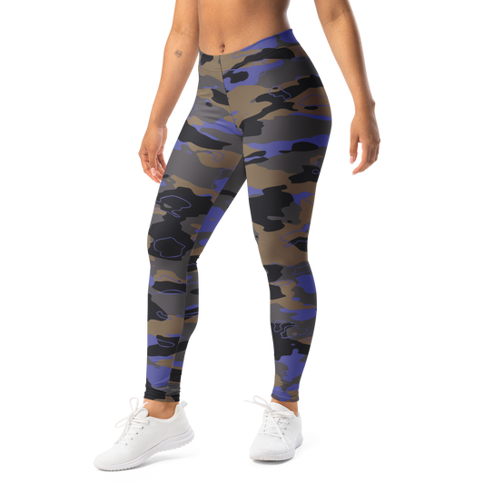Marsho Very Peri 1 camouflage mid-rise comfort leggings, left-front view.