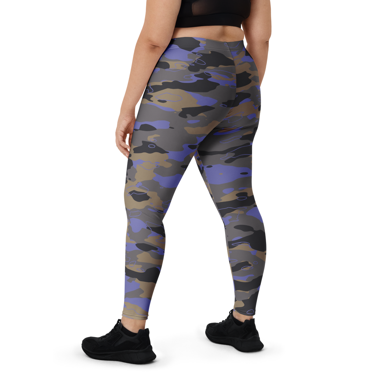 Marsho Very Peri 1 camouflage mid-rise comfort leggings, oversize-fit back view.