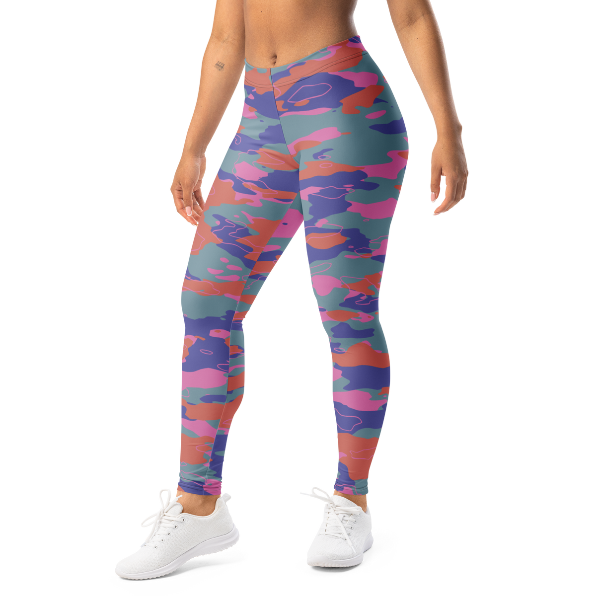 Marsho Very Peri 4 camouflage mid-rise comfort leggings, left-front view.