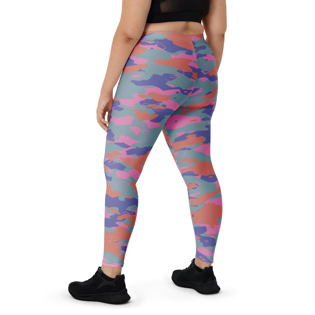 Marsho Very Peri 4 camouflage mid-rise comfort leggings, oversize-fit back view.