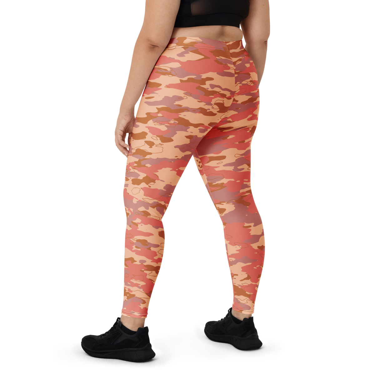 Marsho Warm Sunset camouflage mid-rise comfort leggings, oversize-fit back view.
