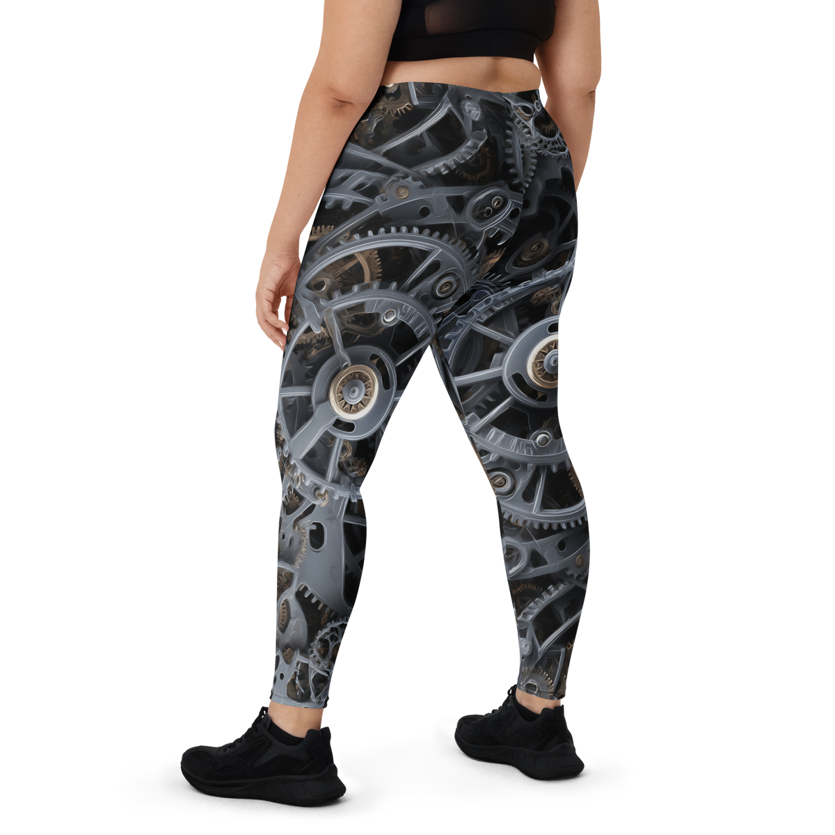 Mechette Grey A1 mid-rise comfort leggings, oversize-fit back view.