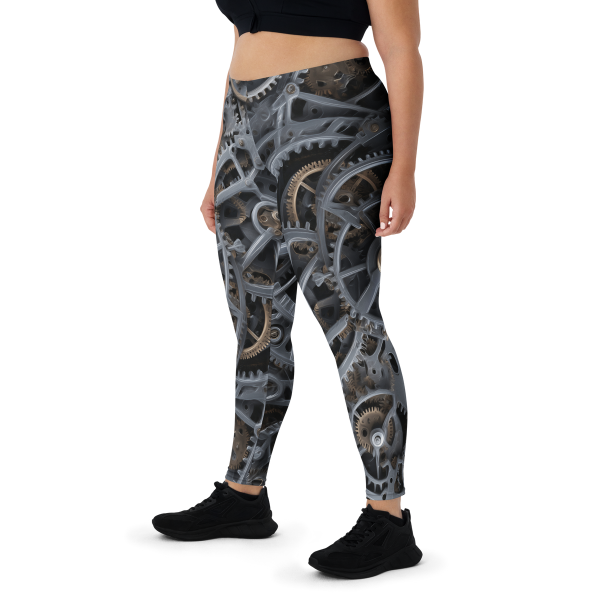 Mechette Grey A1 mid-rise comfort leggings, oversize-fit front view.