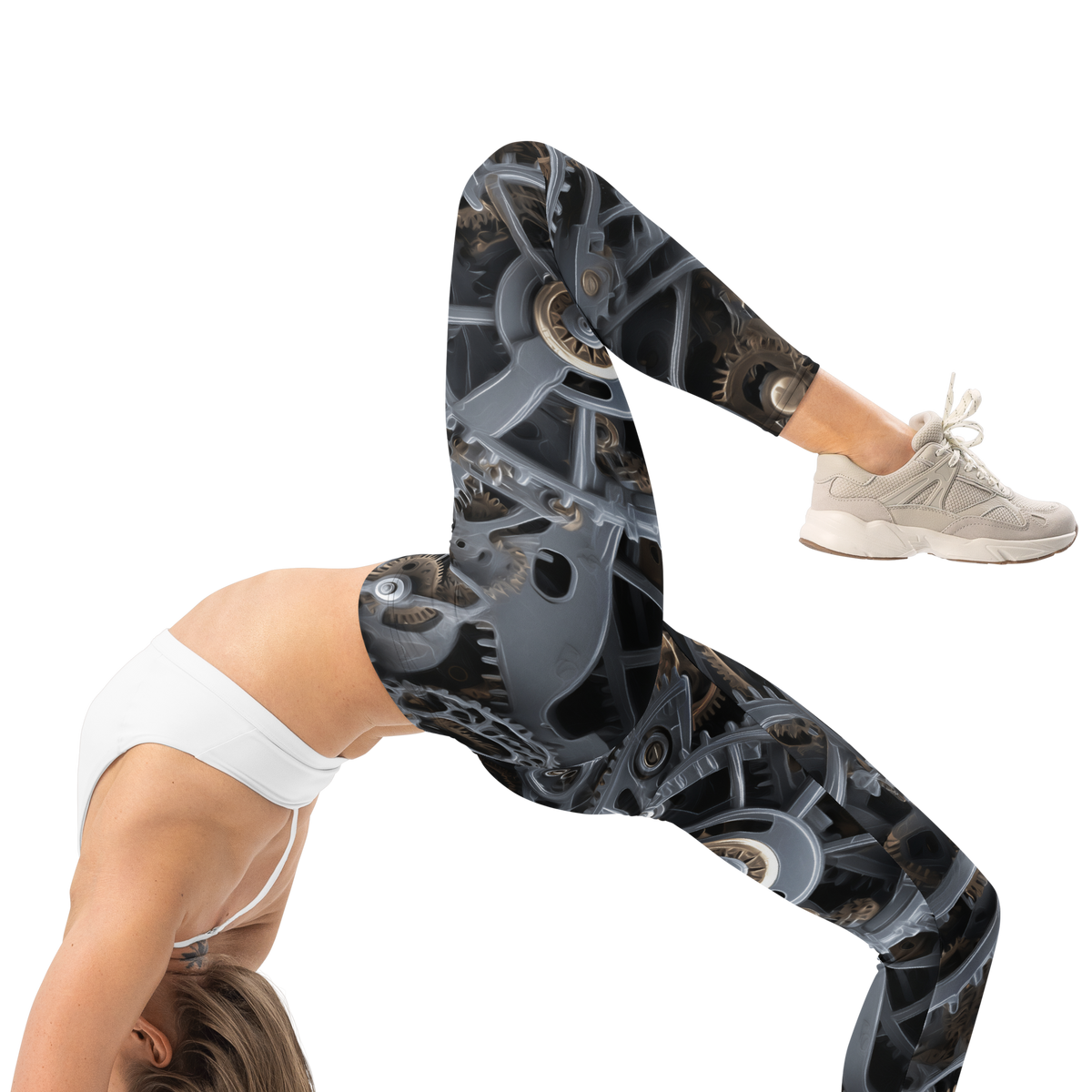 Mechette Grey A1 mid-rise comfort leggings, right-side view.