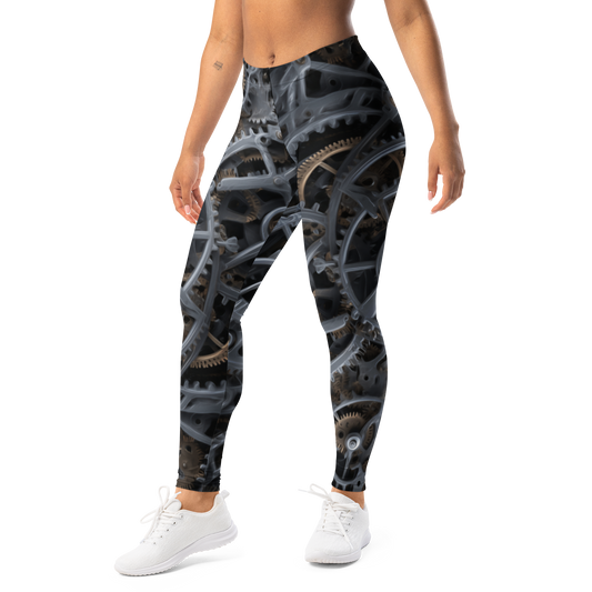 Mechette Grey mid-rise everyday leggings, left-front view.