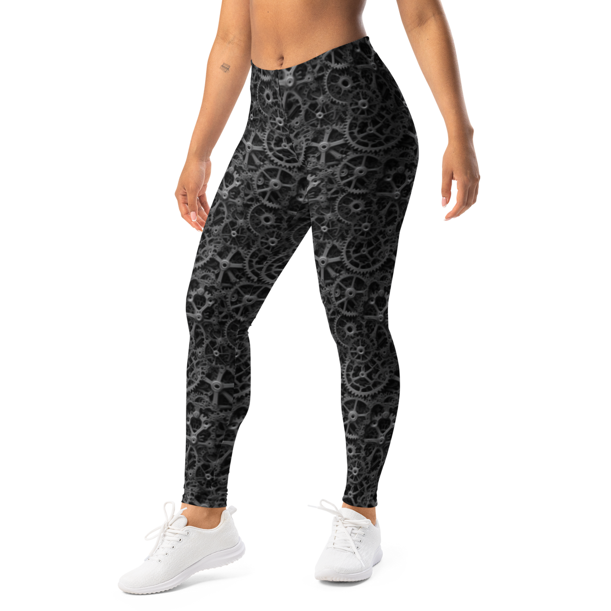 Mechlace · Greyscale mid-rise everyday leggings, left-front view.