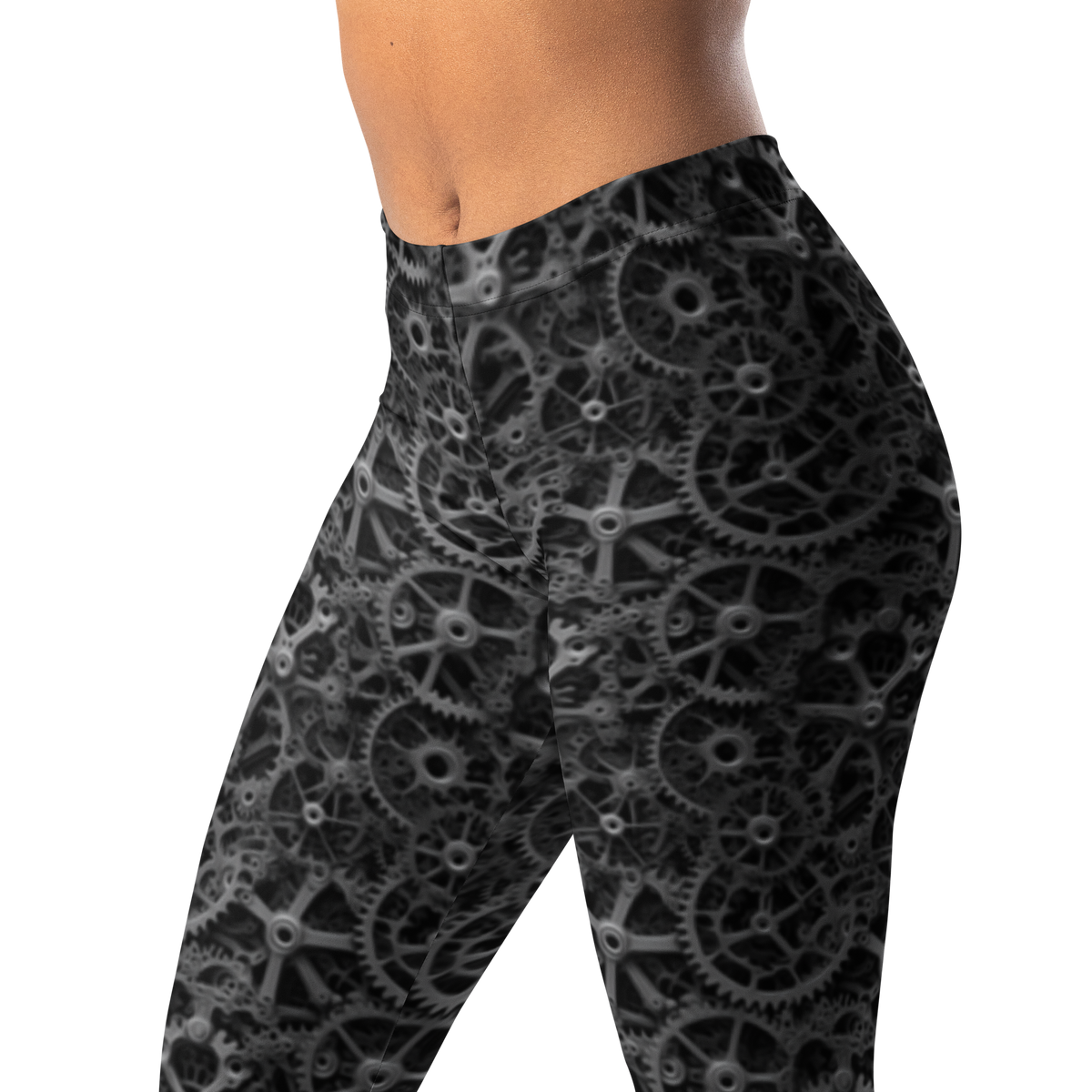 Mechlace · Greyscale mid-rise everyday leggings, waistband and pattern detail.