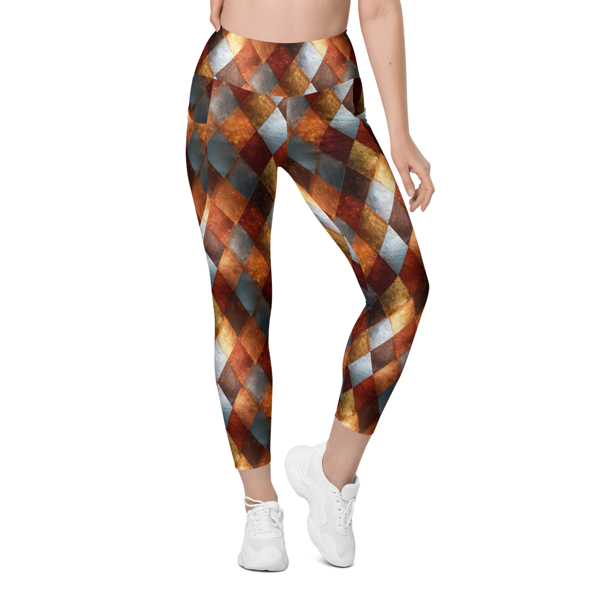 Metalequin high-waisted pocket leggings, front view.