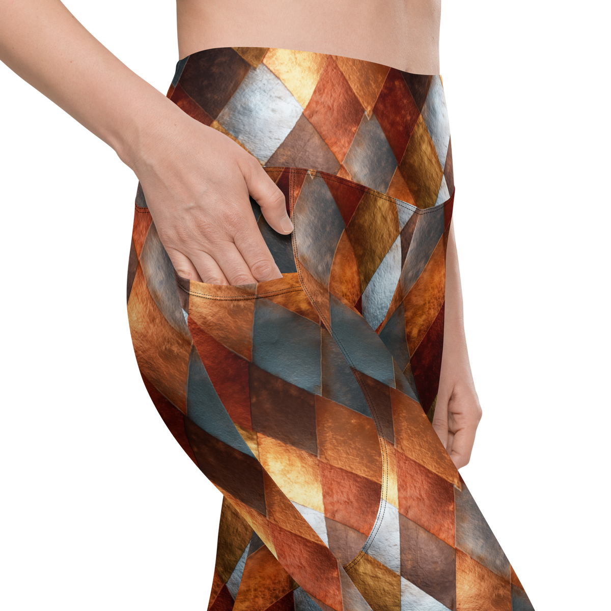 Metalequin high-waisted pocket leggings, pocket detail.
