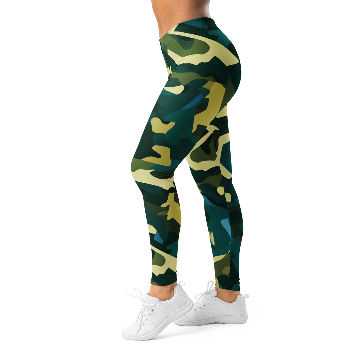 Mica Botanical Voltage camouflage mid-rise comfort leggings, left-side view.