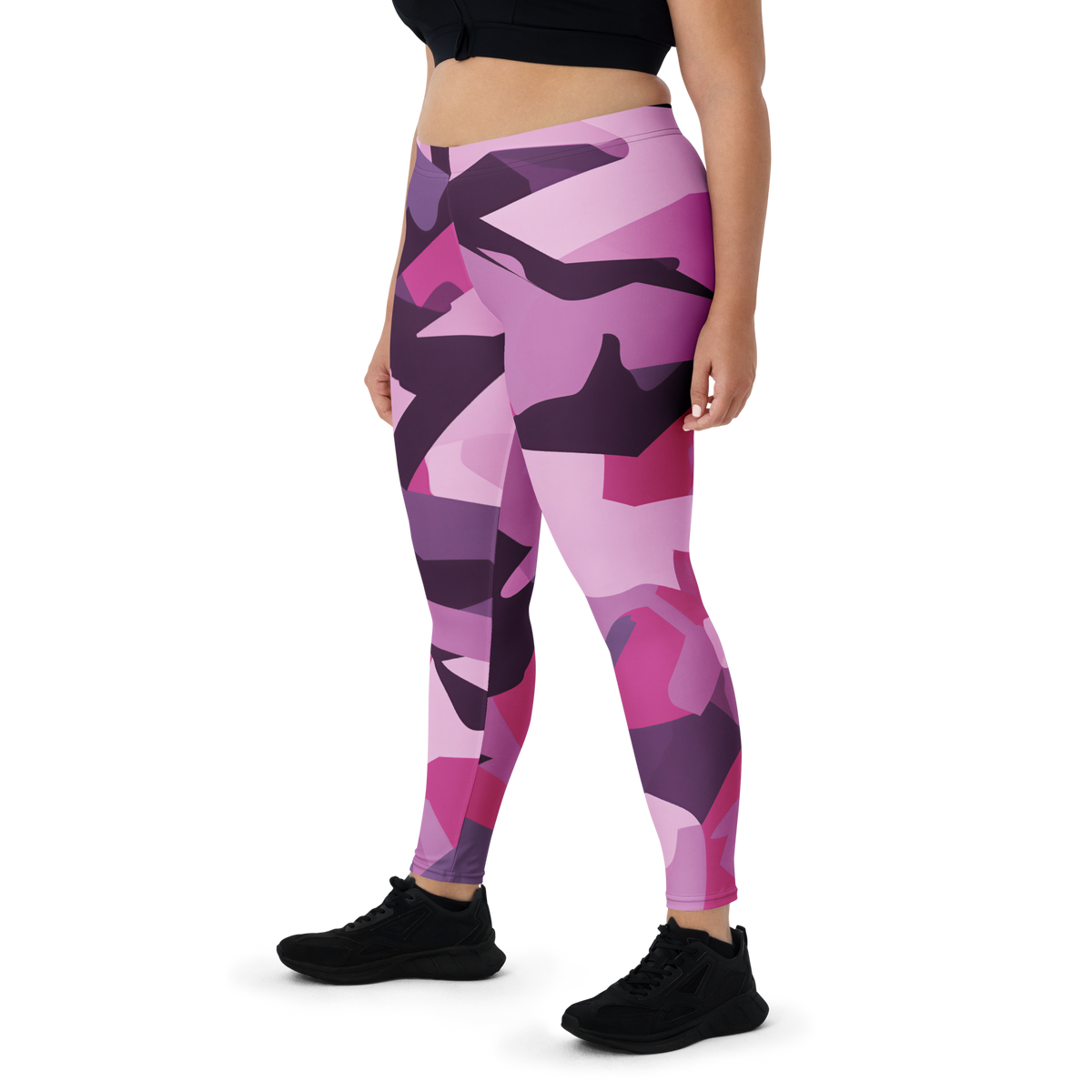 Mica Burnished Orchid camouflage mid-rise comfort leggings, oversize-fit front view.