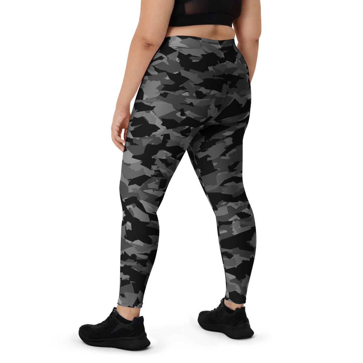 Mica Greyscale 1 camouflage mid-rise comfort leggings, oversize-fit back view.
