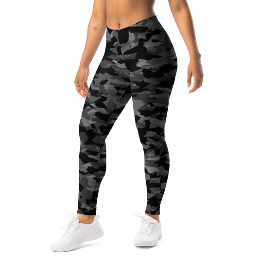Mica · Greyscale · 1 mid-rise everyday leggings, left-front view.