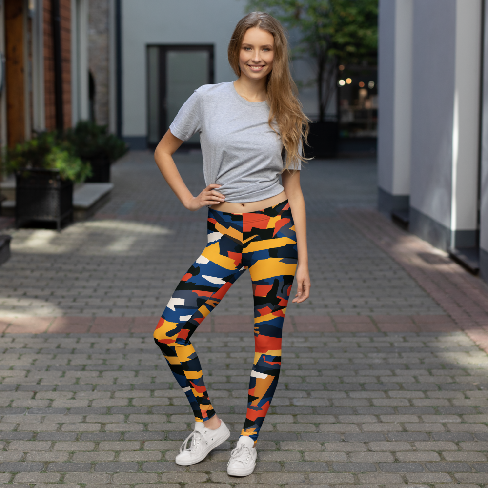 Mica Primary Shift camouflage mid-rise comfort leggings, lifestyle front view.