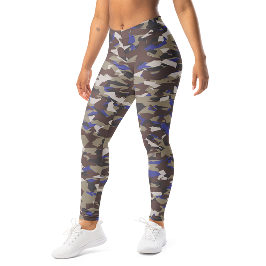 Mica Very Peri camouflage mid-rise comfort leggings, left-front view.