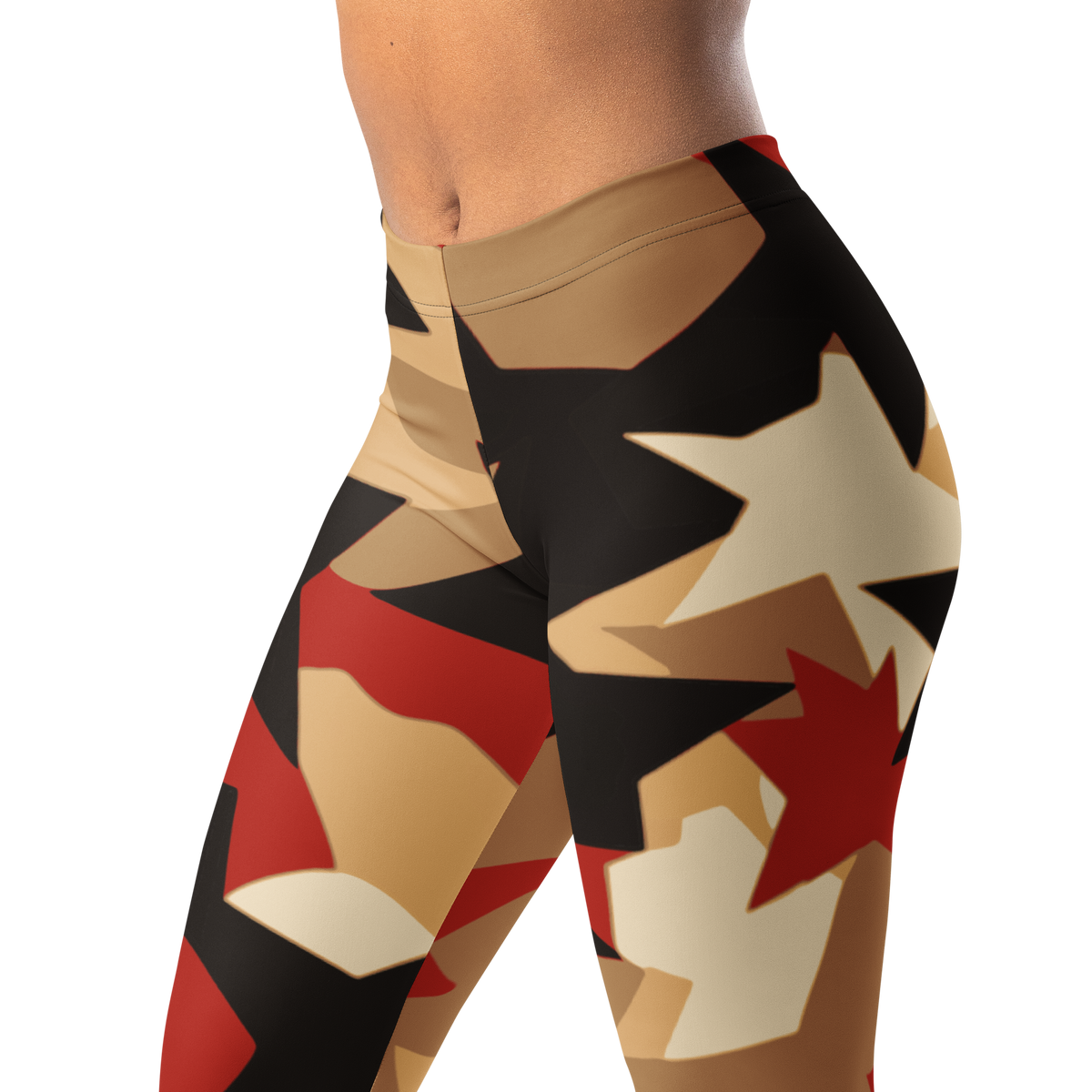 Nigma Scarfhold 1 camouflage mid-rise comfort leggings, waistband and pattern detail.