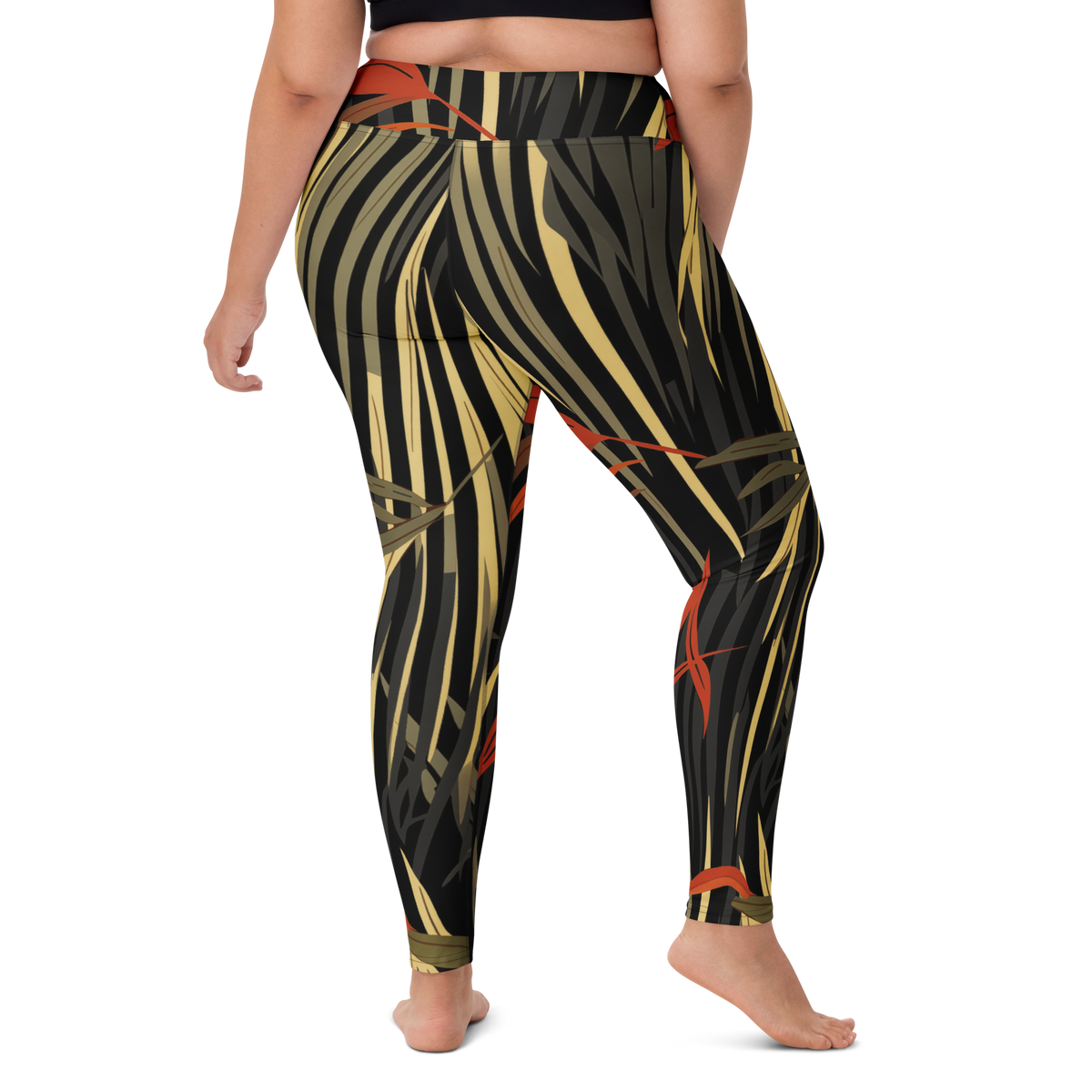 Pampa Scarfhold Palette high-waisted yoga leggings, larger-model right-back view.