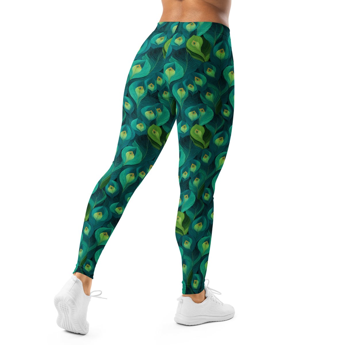 Peacoa Blue mid-rise comfort leggings, back view.