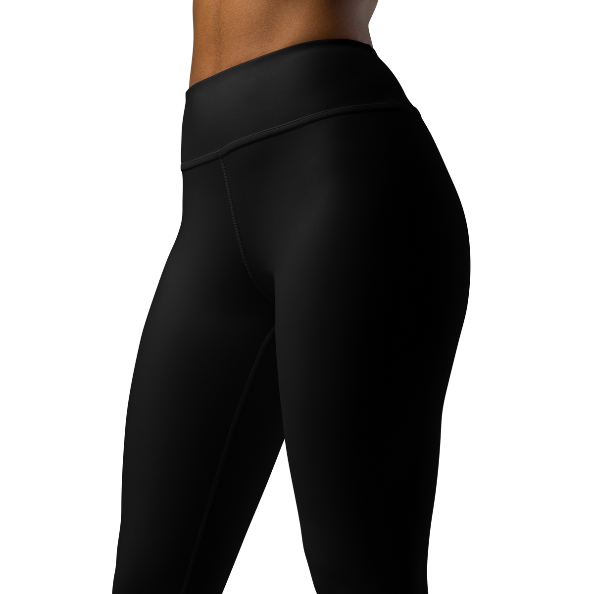 Plain Black high-waisted yoga leggings, close pattern view.