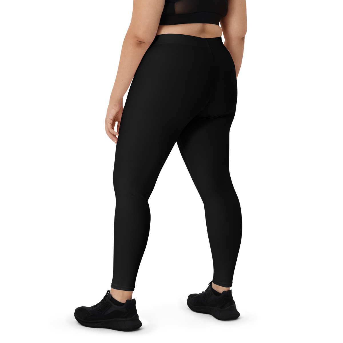 Plain Black mid-rise comfort leggings, oversize-fit back view.