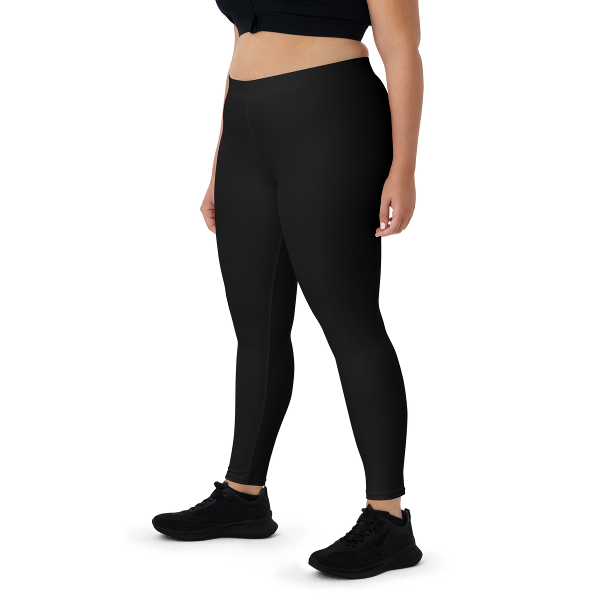 Plain Black mid-rise comfort leggings, oversize-fit front view.