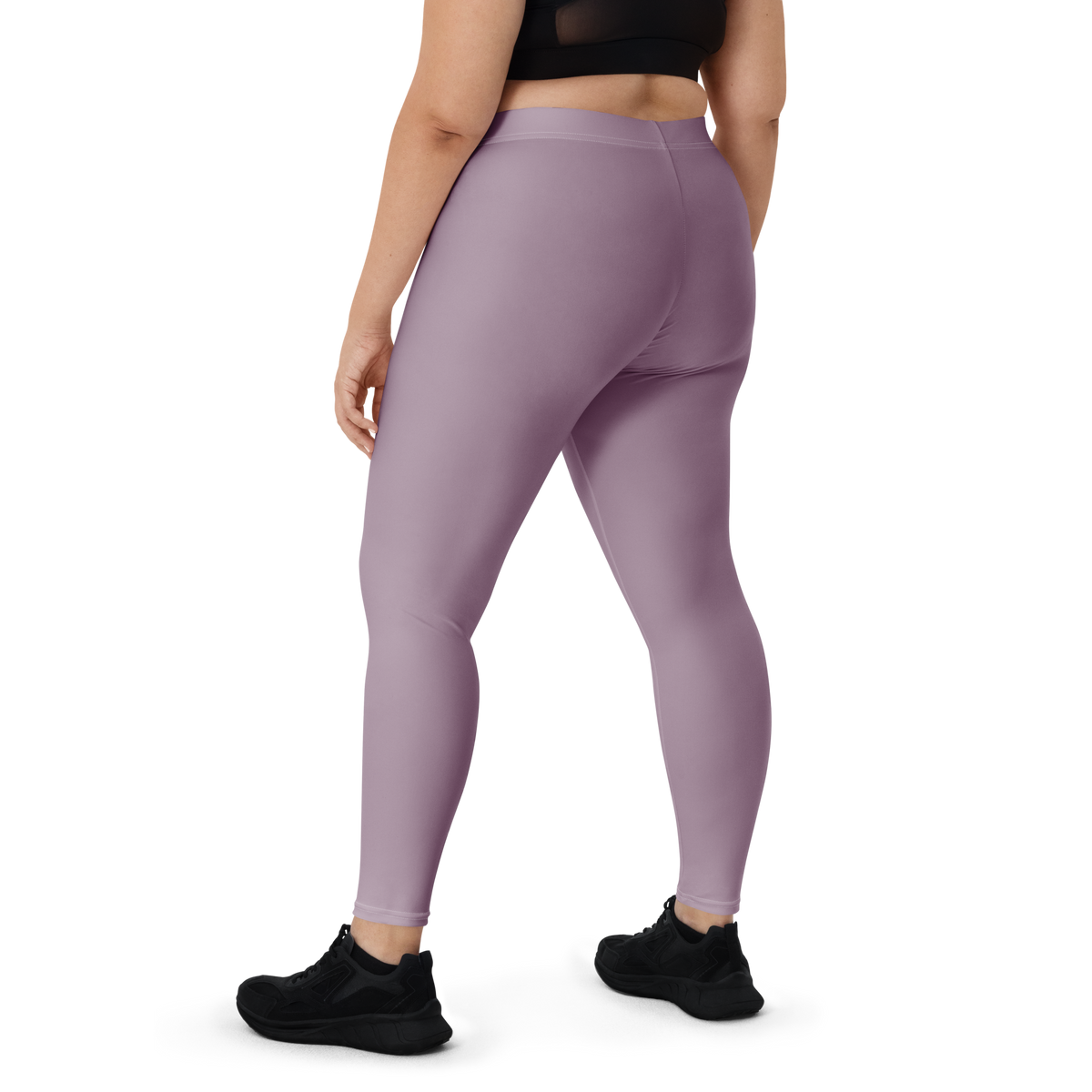 Plain Burnished Lilac mid-rise comfort leggings, oversize-fit back view.
