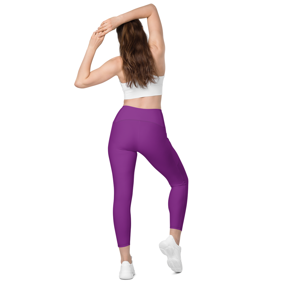 Plain Dahlia high-waisted pocket leggings, back view.