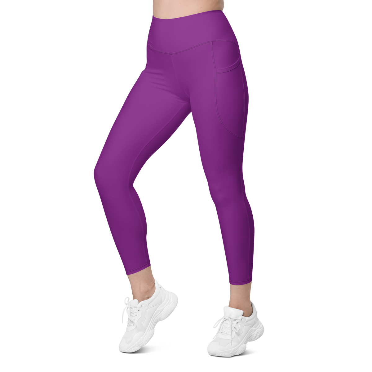 Plain Dahlia high-waisted pocket leggings, left-front view.